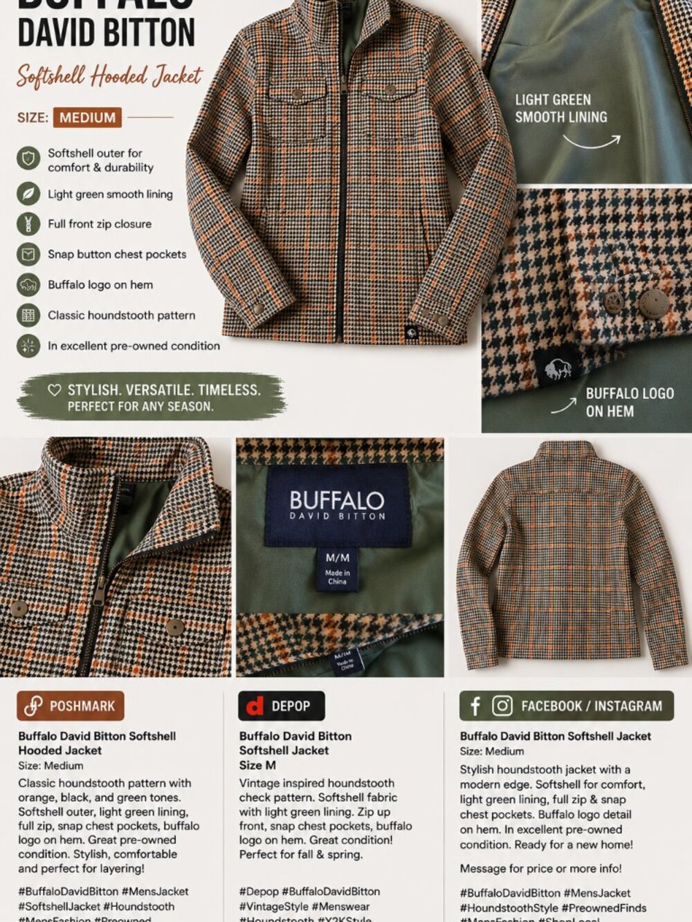 Buffalo David Bitton Houndstooth Softshell Jacket Men's Medium NWT - Picture 5 of 6